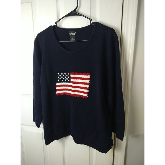 Rafaella Woman 2X Blue Pullover LS Sweater Side Slit Patriotic American Flag - Picture 2 of 8